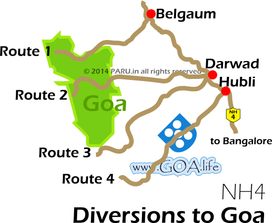 Option 1 : Goa to Bangalore via Mangalore
Option 2 : Goa to Bangalore via Shimoga
Option 3 : Goa to Bangalore via Hubli.