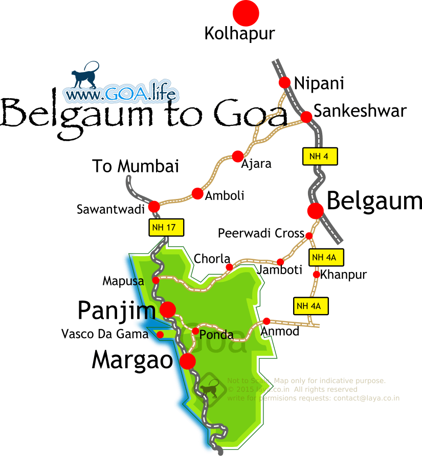 Road Route options to travel from Pune, Kolhapur and Belgaum to Goa